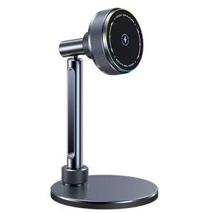 Station de charge magnétique de bureau en alliage d'aluminium 15W, <span class=keywords><strong>chargeur</strong></span> sans fil multifonctionnel 2 en 1 avec câble rétractable pour <span class=keywords><strong>iPhone</strong></span> RGB - Product Image 4