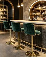 Tabouret de bar moderne et luxueux en velours tissé durable avec repose-pieds doré pour cuisine, bar, café