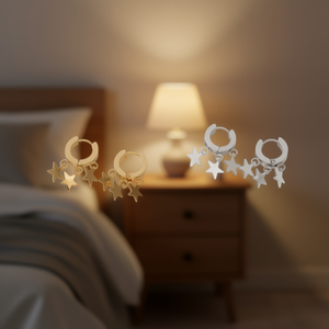 Pendientes de Aro con Dijes de Estrella en Oro y Plata, Acero de 6mm, Joyería Unisex de Moda - Product Image 3