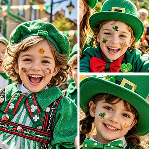 Nouveaux autocollants de tatouage de festival irlandais trèfle chapeau vert dessin animé St. Patrick's Day autocollants de tatouage imperméables - Product Image 4