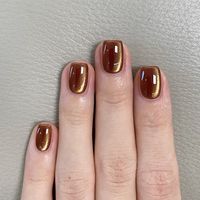 24 Uñas Postizas de Acrílico ABS Color Marrón Oscuro, Importadas de Corea, Forma Cuadrada Corta, Cobertura Total, Uñas Artificiales Personalizables