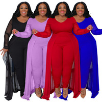 N7970 Vêtements pour femmes de grande taille New Pocket Long Sleeve Stitching Stretch Jumpsuit for Women