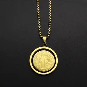 Stainless Steel <strong>Religious</strong> <strong>Items</strong> Christian Charm Necklaces with Personalized Catholic Saint Benedict Cross Rotation Pendant - Product Image 5