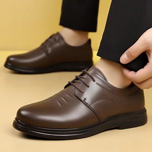 Zapatos de Vestir de Cuero para Hombre, Punta Redonda, con Cordones, Negros, para Oficina, Negocios, Casuales, Grosor Estándar, Color Sólido - Product Image 2