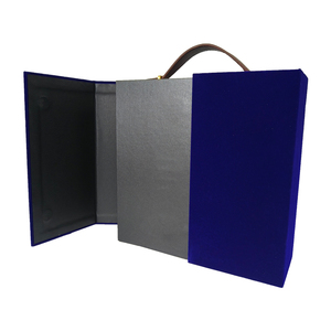 Custom luxury flocking rigid paper box with Leather handle hard internal Double Door perfume box magnetic