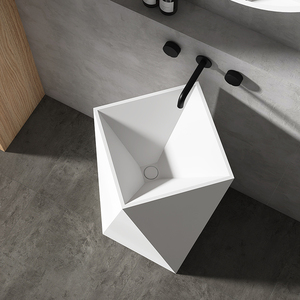 Vasque en surface solide pour salle de bain avec piédestal en aluminium blanc mat, idéale pour les hôtels – Fabricant de lavabos - Product Image 3