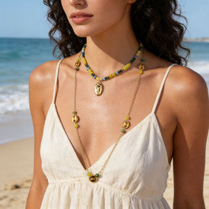Collar con Colgante de Estilo Bohemio para Mujer, Chapado en Oro, con Combinación de Piedras Naturales y Cadena de Cuentas, Joyería de Moda - Product Image 2