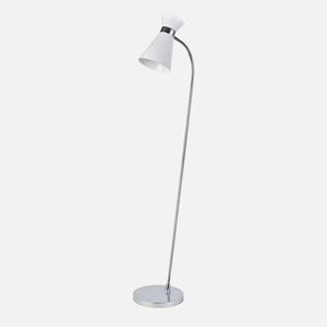 Lampe de sol orientable E27, blanc et chrome, dimensions 139x39x25 cm, idéale pour éclairer les espaces avec style. - Product Image 1