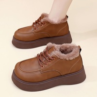 Bottes décontractées pour femmes, style maman, hiver 2025, en cuir microfibre, doublure en fausse fourrure, à lacets, semelle épaisse, talon haut