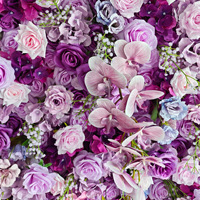 NI Ensemble de toile de fond murale de fleurs pour mariage 8ft x 8ft, Mur 3D en tissu violet brumeux rêveux avec roses artificielles pour décoration, Panneau enroulable
