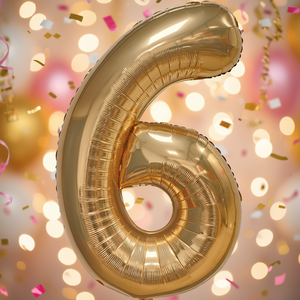 Palloncino Numero 6 in Lamina Metallizzata Oro 1M per Feste di Compleanno Bambini - Product Image 3