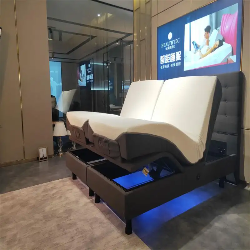 Gefalteter Rahmen mit Kopfteil, Massage, Schwerelosigkeit, USB-Aufladung Split King Bed Verstellbares Bett