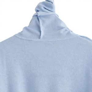 <b>Women</b> Light <b>Blue</b> <b>Hoodie</b> Solid Color Casual Sweatshirt With Heart Embroidery Front Pocket Full Sleeve Knitted Cotton Autumn Wear - Product Image 3