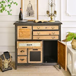 INNOVA Rustic Farmhouse Panel Style <b>Wooden</b> <b>Storage</b> <b>Cabinet</b> for Home 8 Drawers 1 Door Entry Hotel Living Room Furniture - Product Image 2