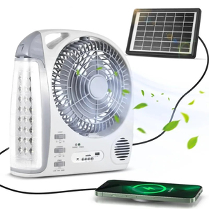 Ventilador Portátil Multifuncional 6 en 1 con Luz LED, Recargable Solar, 2 Velocidades, Brillo Ajustable, Compatible con Tarjeta TF/USB/Radio FM/BT - Product Image 1