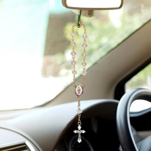 Braccialetto Rosario in Cristallo Rosa con Medaglia della Vergine Maria e Crocifisso, Gioielli Religiosi - Product Image 3