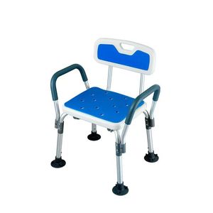 Silla de ducha ajustable con respaldo y reposabrazos color azul para uso en baño y aseo - Product Image 1