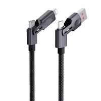 Câble de charge rapide USB-C PD 3A 4-en-1 avec conducteur en cuivre pur et blindage tressé, puissance 66W pour téléphones/tablettes iOS et Android