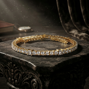 Bracelet de luxe en or jaune avec pierre ronde taille princesse pour femme – Élégant bijou de mode pour mariage, anniversaire, fête, cadeau - Product Image 1