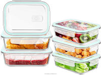 Boîte à lunch en verre borosilicate haute résistance, réchauffable, avec couvercle en PP, compatible lave-vaisselle et empilable