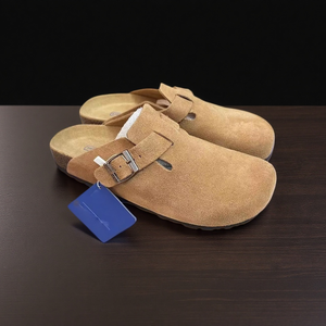 Mules en cuir suédé de vache de qualité supérieure avec soutien de la voûte plantaire et semelle <span class=keywords><strong>orthopédique</strong></span> en liège, chaussures de marche tendance, logo personnalisé, prix de gros - Product Image 1
