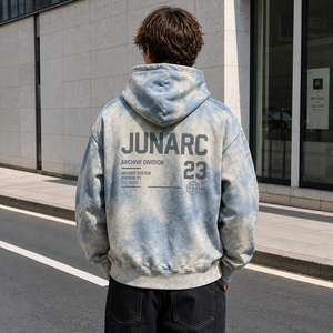 Sudadera con capucha oversize <span class=keywords><strong>de</strong></span> algodón 100% con bordado y estampado gráfico 23, lavado ácido azul personalizado, teñido efecto nube y borde sin rematar, estilo streetwear para - Product Image 4