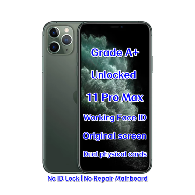 Original Unlocked 11 Pro Max Used Mobile Phone 6.5 Inch OLED ProMotion Screen Triple Camera A13 Chip 4GB RAM 256GB Dark Night