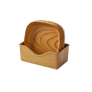 Vente en gros Nouveau plat ménager en os avec grain de bois Assiette légère en grain de bois de luxe Assiette en os avec base japonaise Assiette à collation