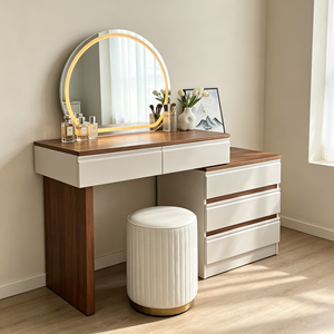 Coiffeuse moderne en bois avec miroir éclairé et tiroirs de rangement pour chambre à coucher - Product Image 3