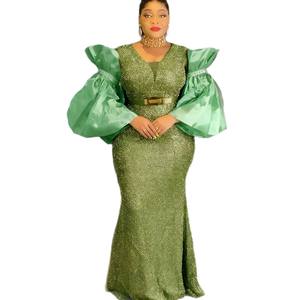 Abito da sera lungo elegante stile retrò con scollo a V, vita dorata e maniche a sbuffo, antistatico, nuova collezione Primavera 2026 - Product Image 5