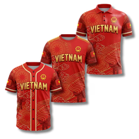 Maillot de baseball personnalisé OEM & POD, broderie motif culturel Vietnam Rouge Or, nom et numéro d'équipe personnalisés pour homme