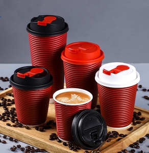 16oz 500ml Ripple Wall Craft Paper Cup 90mm Caliber Red Black Kraft for Hot Coffee Carbonated Drinks Energy Drinks PE Paint Coat
