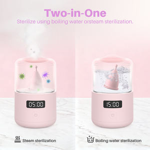 Esterilizador de vapor portátil al por mayor de fábrica, limpiador de tazas de higiene femenina, vaporizador eléctrico reutilizable de silicona para el período, Diseño Seguro - Product Image 3