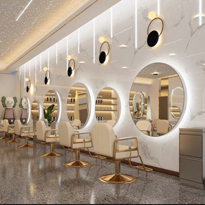 Miroir de coiffure mural moderne à LED pleine longueur, doré, pour salons, design métallique - Product Image 3