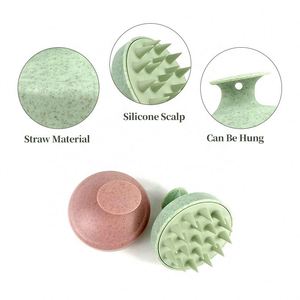Brosse de massage pour cheveux en paille de blé avec logo personnalisé, brosse pour le soin du cuir chevelu avec brosse à cheveux en silicone souple - Product Image 5