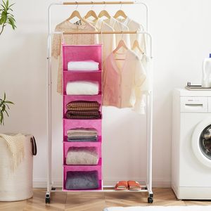 Organizador de armario colgante de 6 estantes, 33x15x85cm, estantes de almacenamiento plegables con 2 ganchos para ordenar el dormitorio - Product Image 6