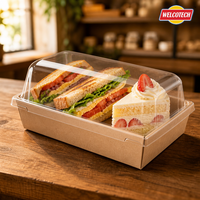 Boîtes à sandwich en papier kraft personnalisées avec couvercles transparents, jetables, de qualité alimentaire, pour desserts, pâtisseries et emballages de boulangerie