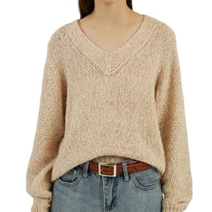 Suéter de punto personalizado OEM/ODM para <span class=keywords><strong>mujer</strong></span>, <span class=keywords><strong>jersey</strong></span> de gran tamaño con cuello de pico, Tops de punto con <span class=keywords><strong>hilo</strong></span> de Color, Invierno 2021 - Product Image 2