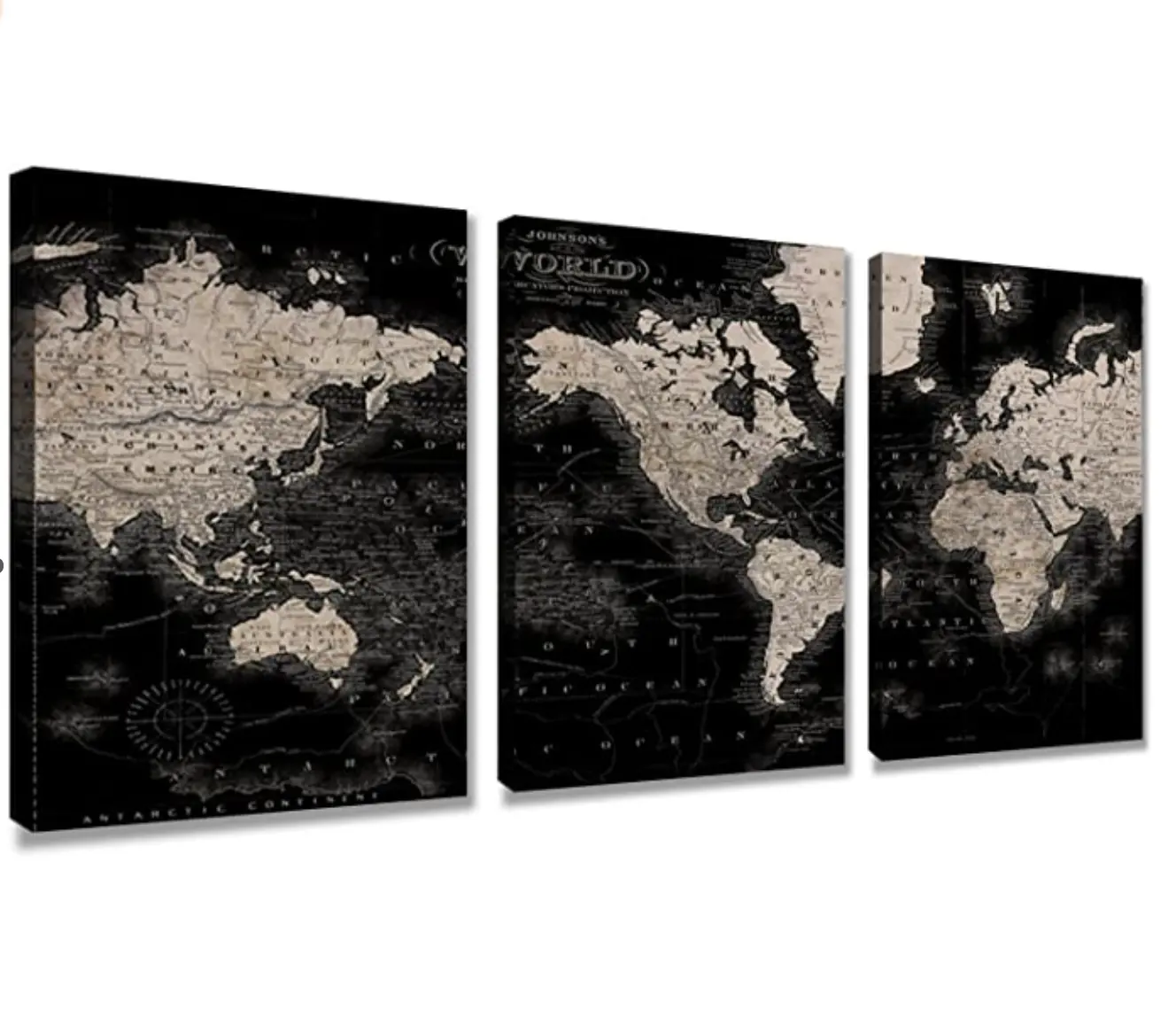Mappa del mondo in legno Vintage Canvas Wall Art Retro Map of The World stampe su tela incorniciate e allungate per soggiorno pronto da appendere