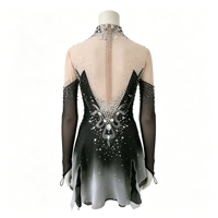 Robe de patinage artistique à col montant et manches longues, dégradé noir-gris, en maille, pour enfants et adultes, pour compétition et spectacle sur glace