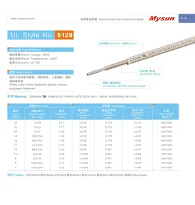 特殊ワイヤーul5128 AWM5128 18AWG 300V/450Cブラックヒーター家電ライト産業用電源