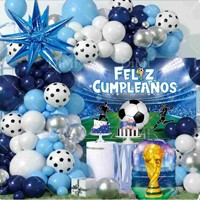 1 Tema Sepak Bola Feliz Cumpleanos Latar Belakang Kain Poster Jersey Sepak Bola Balon Garland Arch Kit untuk Dekorasi Pesta