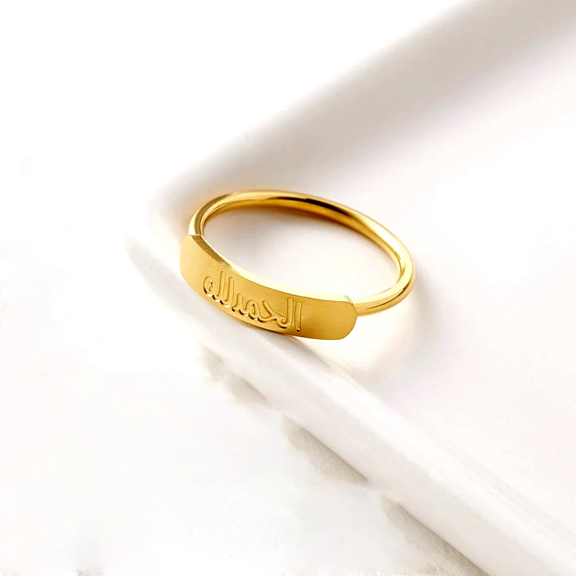 Engraved Arabic Ring For Women High Quality Handmade Stainless Steel Fashion Jewelry Ring 18K Gold Plated Letter Ring