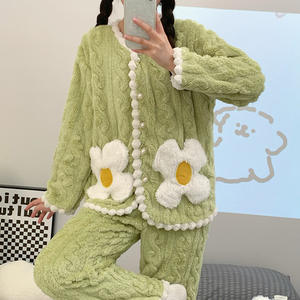 Samweststart pigiama da uomo in peluche ispessito per il tempo libero semplice alla moda caldo di mezza età giovane papà vestiti per la casa 2 pezzi - Product Image 2