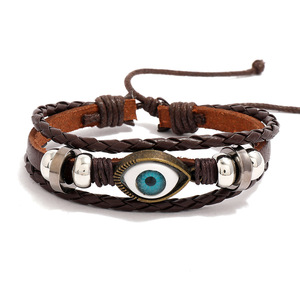 <span class=keywords><strong>Bracciale</strong></span> Personalizzato in Pelle a Tre Fili con Perline e Ciondoli Occhio del Diavolo per Uomo e Donna - Product Image 3
