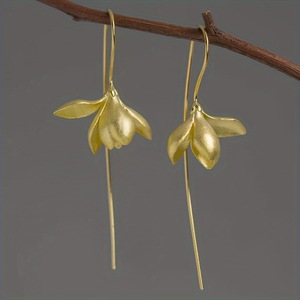 Pendientes con forma de flor, joyería de estilo chino retro para mujer, aleación de zinc, oro y plata - Product Image 2