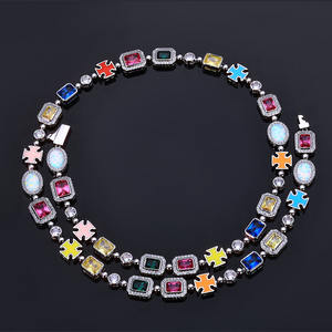 Collares de Moda al por Mayor, Estilo Hip Hop, Coloridos, con Gemas, de Alta Gama, con Circonitas, Resistentes al Agua, No se Deslustran - Product Image 5