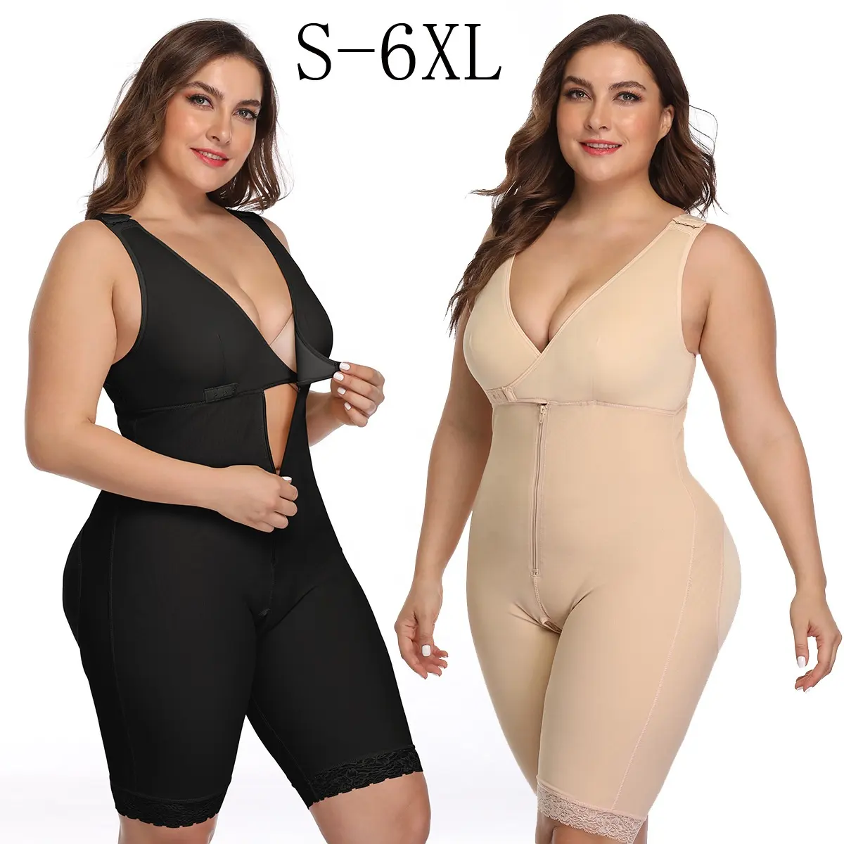 Đồ Định Hình Ngoại Cỡ 6XL Không Đường May Đồ Bó Sát Ren Có Khóa Kéo Cài Giữa Đùi Nâng Mông Thon Eo