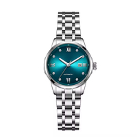 Montre mécanique automatique haut de gamme avec cadran soleil, bracelet en acier inoxydable, affichage de la date, étanche, montre-bracelet de style professionnel