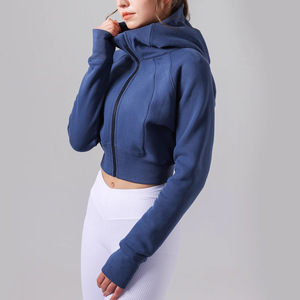 Chaqueta Corta con Capucha y Cremallera para Mujer, Azul Marino, Transpirable, Tejida, Deportiva, para Correr al Aire Libre, Corte Casual - Product Image 1